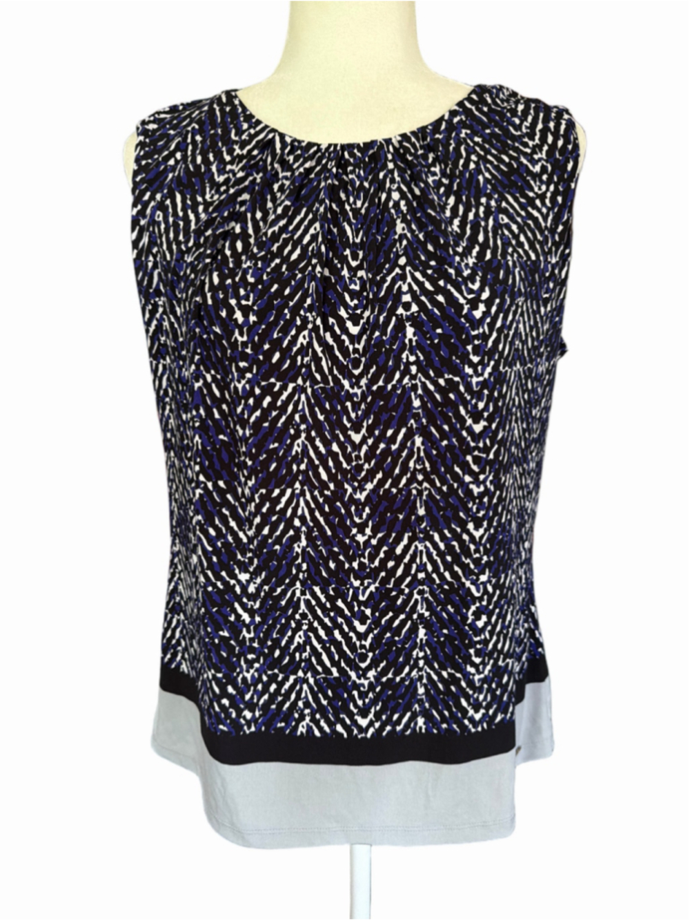 Women's Calvin Klein Tank Top XL Black Blue Patterned Sleeveless Blouse
